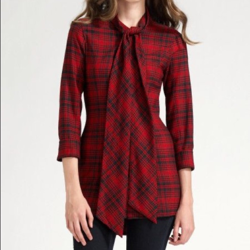 Alice + Olivia Red plaid blouse